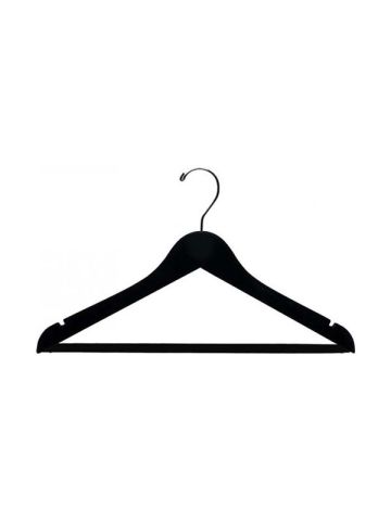 17" Black Flocked Wood Suit Hanger with Suit Bar & Notches