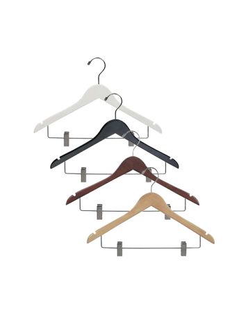 17" Rubber Coated Wood Combo Hanger with Clips & Notches